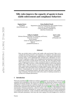 Silly rules improve the capacity of agents to learn stable enforcement
  and compliance behaviors