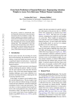 From Stock Prediction to Financial Relevance: Repurposing Attention
  Weights to Assess News Relevance Without Manual Annotations