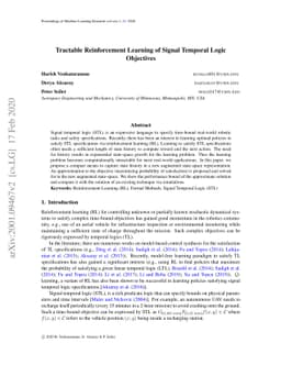 Tractable Reinforcement Learning of Signal Temporal Logic Objectives