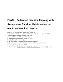 Federated machine learning with Anonymous Random Hybridization (FeARH)
  on medical records