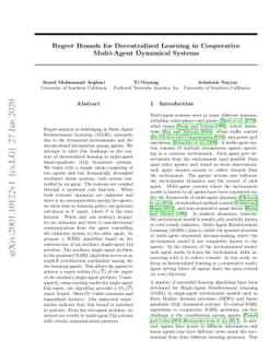 Regret Bounds for Decentralized Learning in Cooperative Multi-Agent
  Dynamical Systems