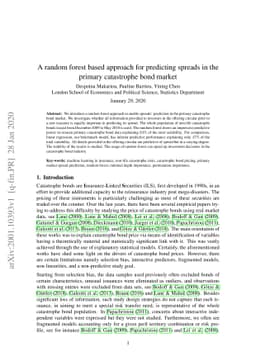 A random forest based approach for predicting spreads in the primary
  catastrophe bond market