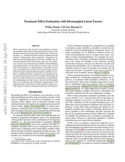 Treatment effect estimation with disentangled latent factors