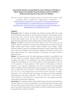 Interpretable Machine Learning Model for Early Prediction of Mortality
  in Elderly Patients with Multiple Organ Dysfunction Syndrome (MODS): a
  Multicenter Retrospective Study and Cross Validation