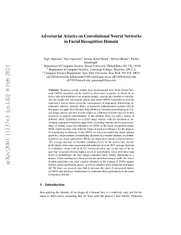 Adversarial Attacks on Convolutional Neural Networks in Facial
  Recognition Domain