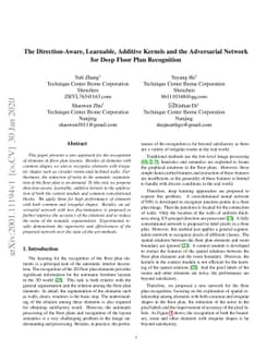 The Direction-Aware, Learnable, Additive Kernels and the Adversarial
  Network for Deep Floor Plan Recognition