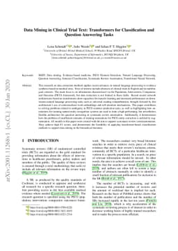 Data Mining in Clinical Trial Text: Transformers for Classification and
  Question Answering Tasks