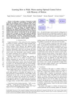 Learning How to Walk: Warm-starting Optimal Control Solver with Memory
  of Motion