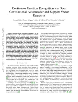 Continuous Emotion Recognition via Deep Convolutional Autoencoder and
  Support Vector Regressor