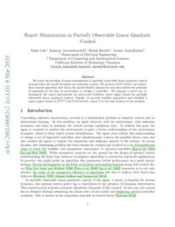 Regret Minimization in Partially Observable Linear Quadratic Control