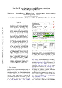 Beat the AI: Investigating Adversarial Human Annotation for Reading
  Comprehension