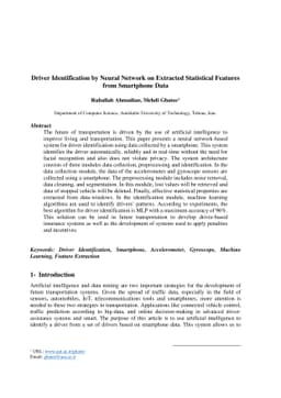 Driver Identification by Neural Network on Extracted Statistical
  Features from Smartphone Data