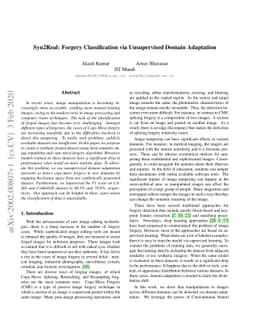 Syn2Real: Forgery Classification via Unsupervised Domain Adaptation