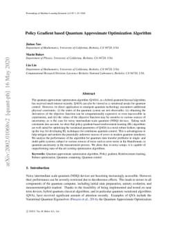 Policy Gradient based Quantum Approximate Optimization Algorithm