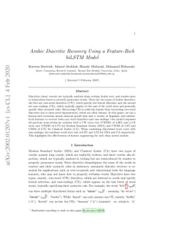 Arabic Diacritic Recovery Using a Feature-Rich biLSTM Model
