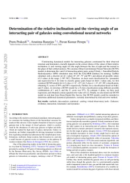 Determination of the relative inclination and the viewing angle of an
  interacting pair of galaxies using convolutional neural networks