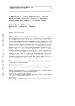 A Difference-of-Convex Programming Approach With Parallel
  Branch-and-Bound For Sentence Compression Via A Hybrid Extractive Model