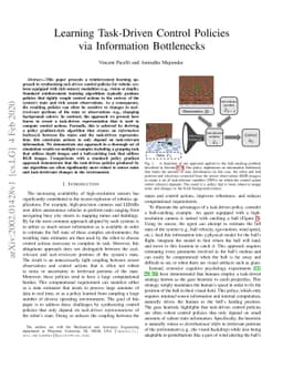 Learning Task-Driven Control Policies via Information Bottlenecks