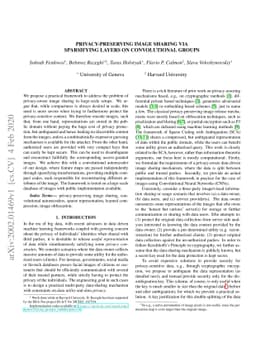 Privacy-Preserving Image Sharing via Sparsifying Layers on Convolutional
  Groups