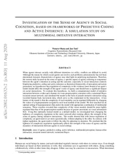 Investigation of the Sense of Agency in Social Cognition, based on
  frameworks of Predictive Coding and Active Inference: A simulation study on
  multimodal imitative interaction