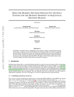 Does the Markov Decision Process Fit the Data: Testing for the Markov
  Property in Sequential Decision Making