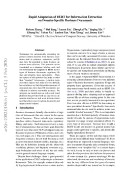 Rapid Adaptation of BERT for Information Extraction on Domain-Specific
  Business Documents