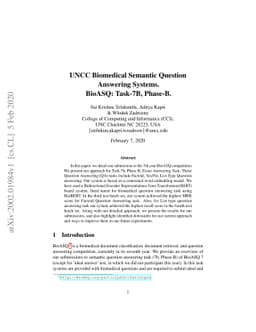 UNCC Biomedical Semantic Question Answering Systems. BioASQ: Task-7B,
  Phase-B
