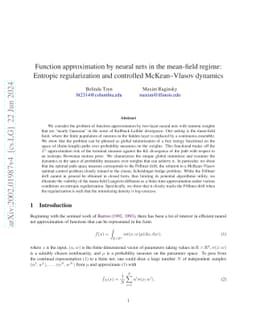 Function approximation by neural nets in the mean-field regime: Entropic
  regularization and controlled McKean-Vlasov dynamics