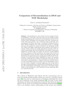 Comparison of Decentralization in DPoS and PoW Blockchains