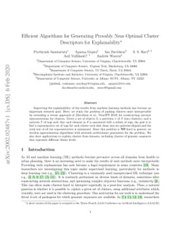 Efficient Algorithms for Generating Provably Near-Optimal Cluster
  Descriptors for Explainability