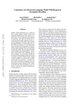 Consistency of a Recurrent Language Model With Respect to Incomplete
  Decoding