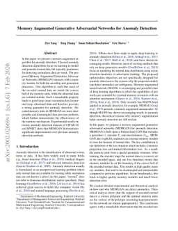 Memory Augmented Generative Adversarial Networks for Anomaly Detection