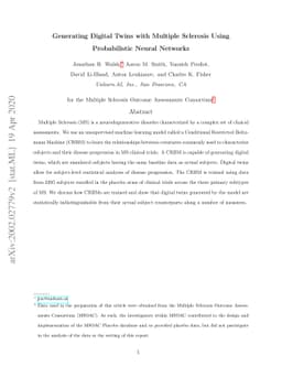 Generating Digital Twins with Multiple Sclerosis Using Probabilistic
  Neural Networks