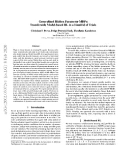 Generalized Hidden Parameter MDPs Transferable Model-based RL in a
  Handful of Trials