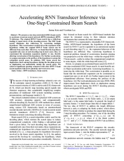 Accelerating RNN Transducer Inference via One-Step Constrained Beam
  Search