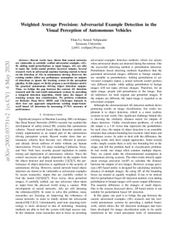 Weighted Average Precision: Adversarial Example Detection in the Visual
  Perception of Autonomous Vehicles