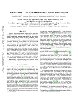 End-to-End Multi-speaker Speech Recognition with Transformer