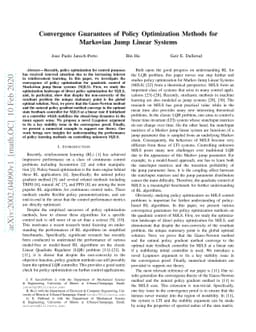 Convergence Guarantees of Policy Optimization Methods for Markovian Jump
  Linear Systems