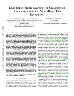 Dual-Triplet Metric Learning for Unsupervised Domain Adaptation in
  Video-Based Face Recognition
