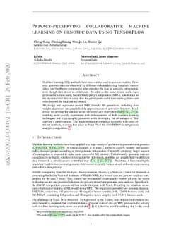 Privacy-preserving collaborative machine learning on genomic data using
  TensorFlow