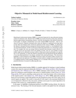 Objective Mismatch in Model-based Reinforcement Learning