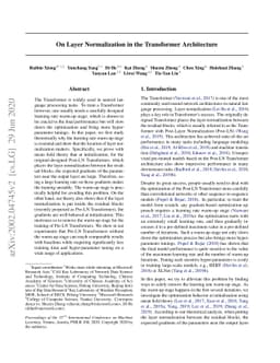 On Layer Normalization in the Transformer Architecture