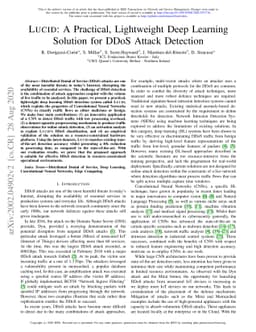 LUCID: A Practical, Lightweight Deep Learning Solution for DDoS Attack
  Detection