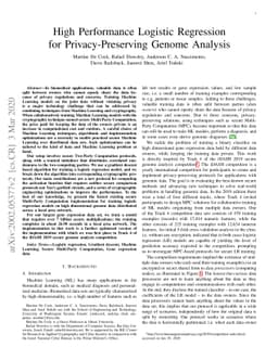 High Performance Logistic Regression for Privacy-Preserving Genome
  Analysis