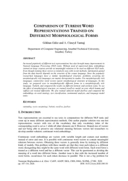 Comparison of Turkish Word Representations Trained on Different
  Morphological Forms