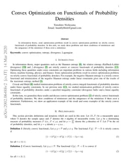 Convex Optimization on Functionals of Probability Densities