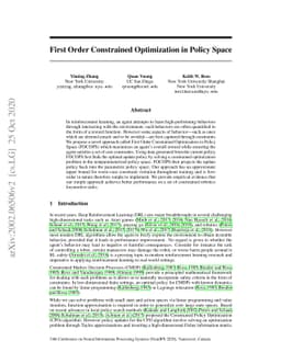 First Order Constrained Optimization in Policy Space