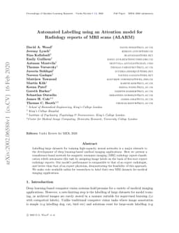 Automated Labelling using an Attention model for Radiology reports of
  MRI scans (ALARM)