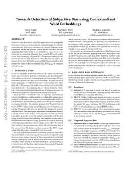 Towards Detection of Subjective Bias using Contextualized Word
  Embeddings