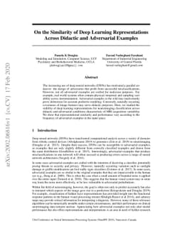 On the Similarity of Deep Learning Representations Across Didactic and
  Adversarial Examples